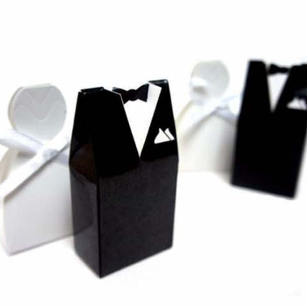 50 Pack of 25 Bride Gown and 25 Groom Tux Wedding Bridal Bomboniere Favor Candy Choc Almond Box - NW
