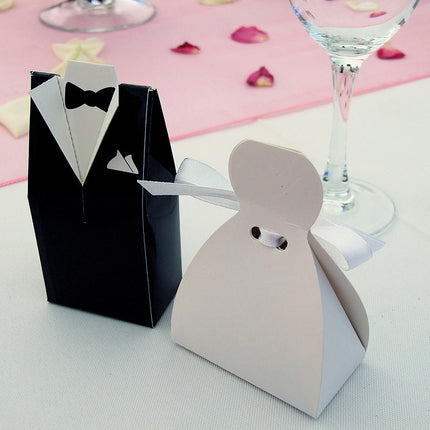 50 Pack of 25 Bride Gown and 25 Groom Tux Wedding Bridal Bomboniere Favor Candy Choc Almond Box - NW 3