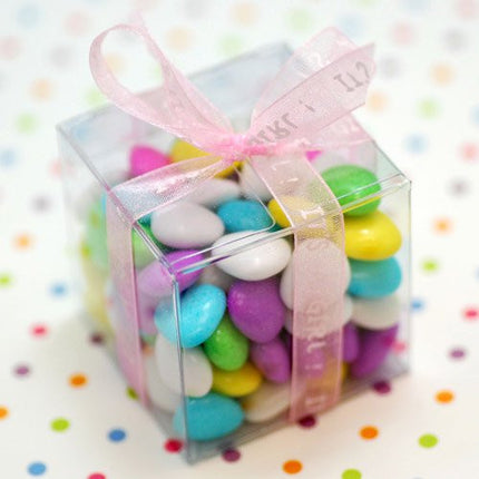 50 Pack of 5cm Clear PVC Plastic Folding Packaging Small rectangle/square Boxes for Wedding Jewelry Gift Party Favor Model Candy Chocolate Soap Box 7