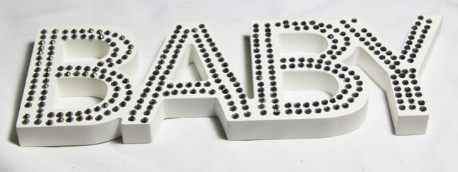 White Baby Nursery 30cm Sign Plaque Plate with Diamantes Newborn Gift Homeware Bedroom Decoration Wall Art