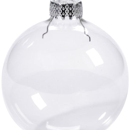 10 x Glass Bauble 8cm Diameter Round Clear with Silver Cap - table or tree centrepice personal memory theme craft gift