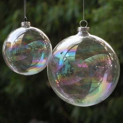 10 x Glass Bauble 8cm Diameter Round Clear with Silver Cap - table or tree centrepice personal memory theme craft gift 4
