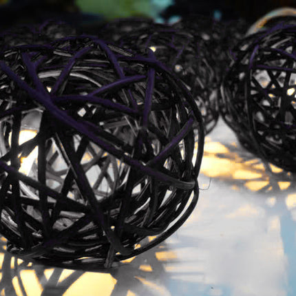 1 Set of Black 5cm Rattan Cane 20 Ball Battery Powered 3m String Lights Christmas Gift Home Wedding Party Bedroom Decoration Table Centrepiece 2