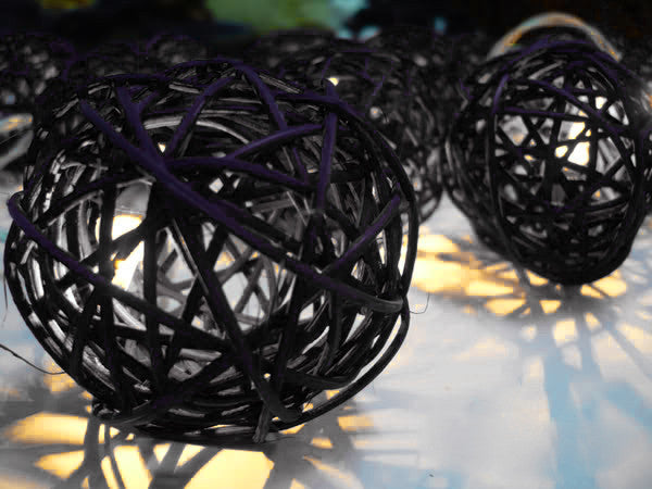 1 Set of Black 5cm Rattan Cane 20 Ball Battery Powered 3m String Lights Christmas Gift Home Wedding Party Bedroom Decoration Table Centrepiece 2