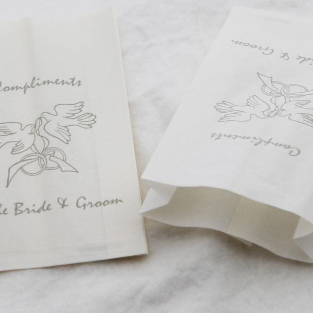 100 Pack Wedding Cake Bags Greaseproof Wax Paper Slice Take Home Favour Silver Doves