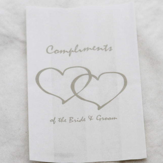 150 Pack Wedding Cake Bags Greaseproof Wax Paper Slice Take Home Favour Silver Heart n Message