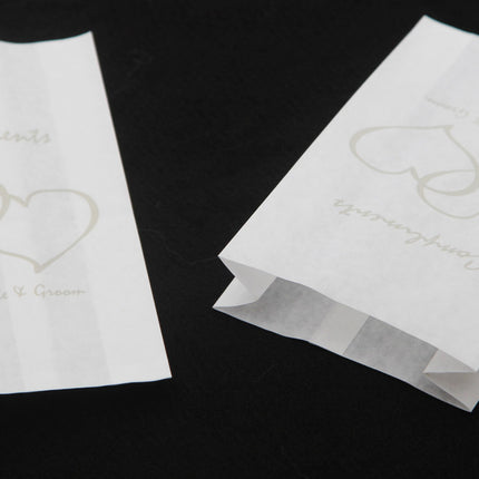 150 Pack Wedding Cake Bags Greaseproof Wax Paper Slice Take Home Favour Silver Heart n Message 2