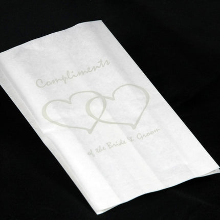 150 Pack Wedding Cake Bags Greaseproof Wax Paper Slice Take Home Favour Silver Heart n Message 5