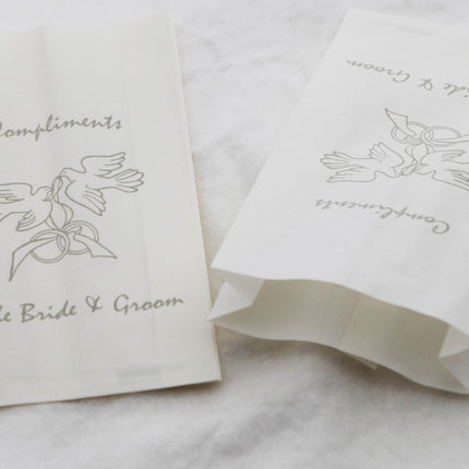 50 Pack Wedding Cake Bags Greaseproof Wax Paper Slice Take Home Favour Silver Doves