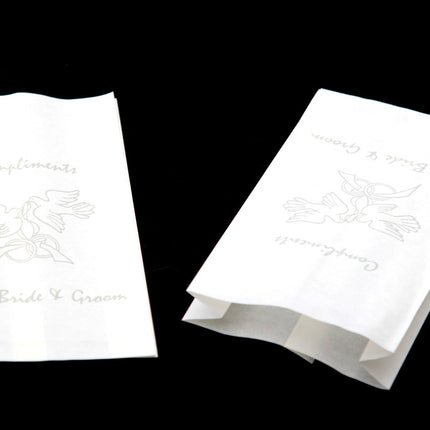50 Pack Wedding Cake Bags Greaseproof Wax Paper Slice Take Home Favour Silver Doves 3
