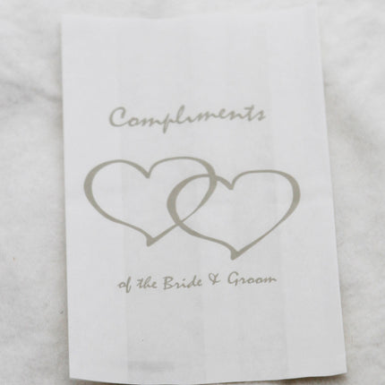 50 Pack Wedding Cake Bags Greaseproof Wax Paper Slice Take Home Favour Silver Heart n Message