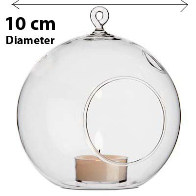 4 x Hanging Clear Glass Ball Tealight Candle Holder  - 10cm Diameter / High - Wedding Globe Decoration Terrarium Succulent Plant Mini Garden Holder Decor Craft Gift 2