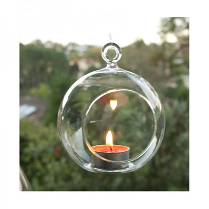 4 x Hanging Clear Glass Ball Tealight Candle Holder  - 10cm Diameter / High - Wedding Globe Decoration Terrarium Succulent Plant Mini Garden Holder Decor Craft Gift 3