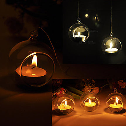 4 x Hanging Clear Glass Ball Tealight Candle Holder  - 10cm Diameter / High - Wedding Globe Decoration Terrarium Succulent Plant Mini Garden Holder Decor Craft Gift 4