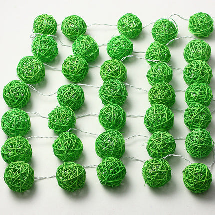 1 Set of Green 5cm Rattan Cane 20 Ball Battery Powered 3m String Lights Christmas Gift Home Wedding Party Bedroom Decoration Table Centrepiece 2