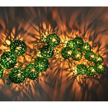 1 Set of Green 5cm Rattan Cane 20 Ball Battery Powered 3m String Lights Christmas Gift Home Wedding Party Bedroom Decoration Table Centrepiece 4