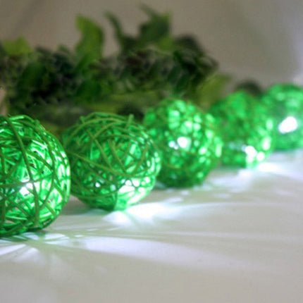 1 Set of Green 5cm Rattan Cane 20 Ball Battery Powered 3m String Lights Christmas Gift Home Wedding Party Bedroom Decoration Table Centrepiece 5