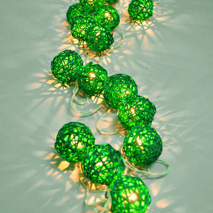 1 Set of Green 5cm Rattan Cane 20 Ball Battery Powered 3m String Lights Christmas Gift Home Wedding Party Bedroom Decoration Table Centrepiece 6
