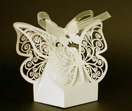 Ivory Cream Butterfly Wedding Engagement Party Bomboniere Favour Lolly Gift Almond Card Box - 10 Pack 2