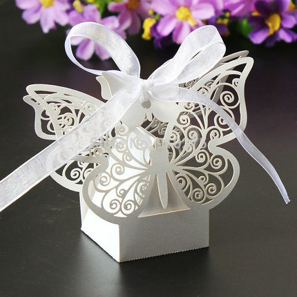Ivory Cream Butterfly Wedding Engagement Party Bomboniere Favour Lolly Gift Almond Card Box - 10 Pack 3