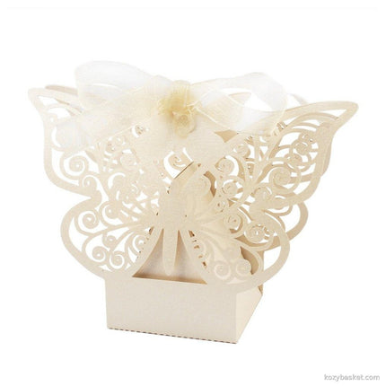Ivory Cream Butterfly Wedding Engagement Party Bomboniere Favour Lolly Gift Almond Card Box - 10 Pack