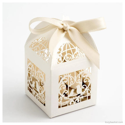 Ivory Dove Bird Heart Wedding Engagement Bomboniere Favor Lolly Gift Card Box - 10 Pack