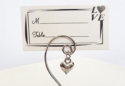 10 Pack of Silver Wedding Kissing Bell Name Card Stand Holder with Heart in Ring Bomboniere Favour Gift 5