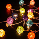 1 Set of Multi Coloured 5cm Rattan Cane 20 Ball Battery Powered 3m String Lights Christmas Gift Home Wedding Party Bedroom Decoration Table Centrepiece