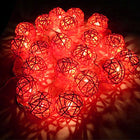 1 Set of Orange 5cm Rattan Cane 20 Ball Battery Powered 3m String Lights Christmas Gift Home Wedding Party Bedroom Decoration Table Centrepiece