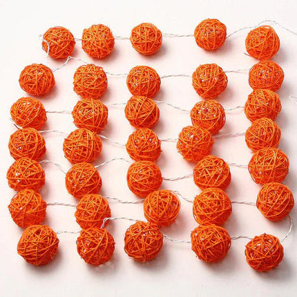 1 Set of Orange 5cm Rattan Cane 20 Ball Battery Powered 3m String Lights Christmas Gift Home Wedding Party Bedroom Decoration Table Centrepiece 3