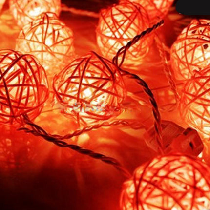 1 Set of Orange 5cm Rattan Cane 20 Ball Battery Powered 3m String Lights Christmas Gift Home Wedding Party Bedroom Decoration Table Centrepiece 5