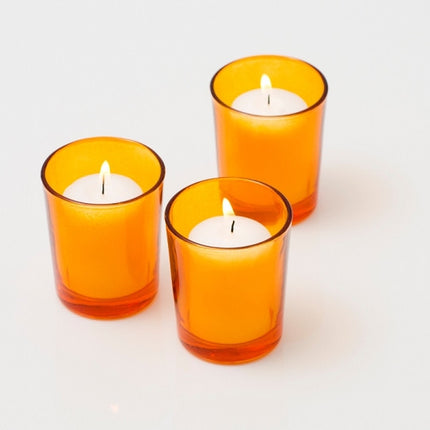10 Pack Orange Glass Votive Tealight Candle Holders House Party Centerpiece Xmas Wedding Decor Glass Candlestick Party Decorations Bridal Baby Shower Event 5