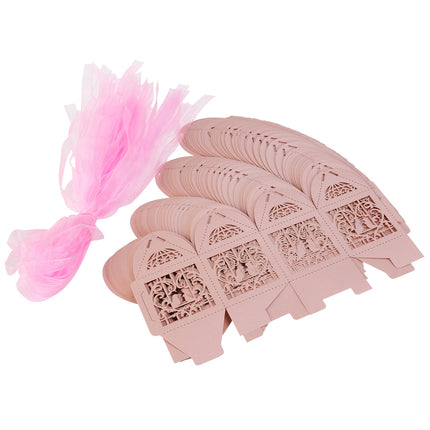 50 Piece Pack - Pink Dove Bird Heart Baby Birth naming Ceremony Bomboniere Favor Lolly Gift Card Box 3