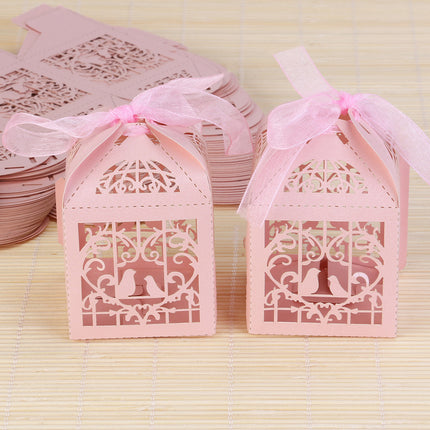 50 Piece Pack - Pink Dove Bird Heart Baby Birth naming Ceremony Bomboniere Favor Lolly Gift Card Box 6