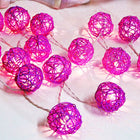 1 Set of Pink 5cm Rattan Cane 20 Ball Battery Powered 3m String Lights Christmas Gift Home Wedding Party Bedroom Decoration Table Centrepiece