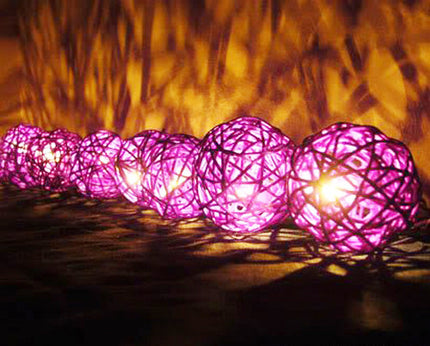 1 Set of Pink 5cm Rattan Cane 20 Ball Battery Powered 3m String Lights Christmas Gift Home Wedding Party Bedroom Decoration Table Centrepiece 3