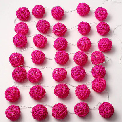 1 Set of Pink 5cm Rattan Cane 20 Ball Battery Powered 3m String Lights Christmas Gift Home Wedding Party Bedroom Decoration Table Centrepiece 4