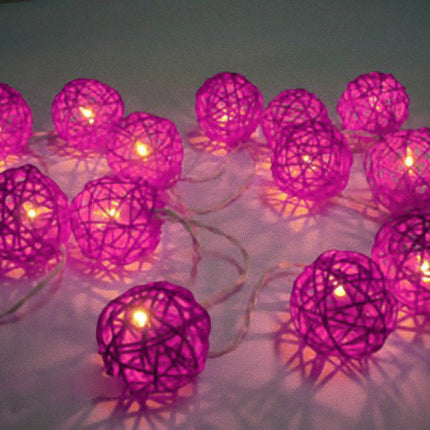 1 Set of Pink 5cm Rattan Cane 20 Ball Battery Powered 3m String Lights Christmas Gift Home Wedding Party Bedroom Decoration Table Centrepiece 6