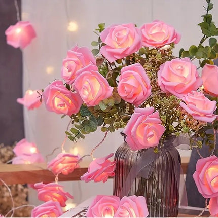 20 Pink Rose 3D Fairy Lights 3M String, Battery (AA) Indoor & Outdoor Decorations Wedding Valentines Romantic Room Table Lighting 2