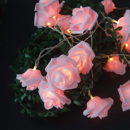20 Pink Rose 3D Fairy Lights 3M String, Battery (AA) Indoor & Outdoor Decorations Wedding Valentines Romantic Room Table Lighting 3