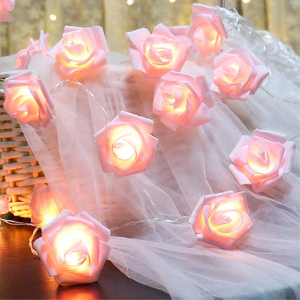 20 Pink Rose 3D Fairy Lights 3M String, Battery (AA) Indoor & Outdoor Decorations Wedding Valentines Romantic Room Table Lighting 5