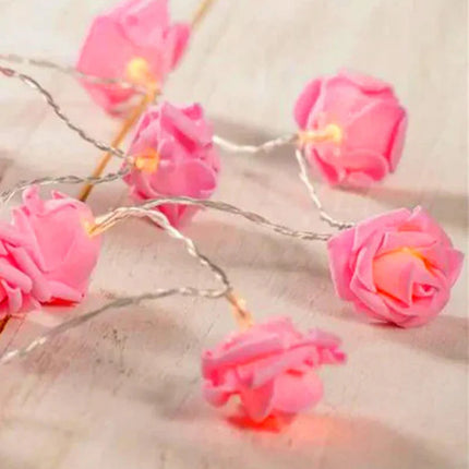 20 Pink Rose 3D Fairy Lights 3M String, Battery (AA) Indoor & Outdoor Decorations Wedding Valentines Romantic Room Table Lighting 6