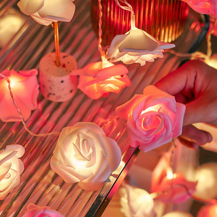 20 Pink n White Rose 3D Fairy Lights 3M String, Battery (AA) Indoor & Outdoor Decorations Wedding Valentines Romantic Room Table Lighting 6