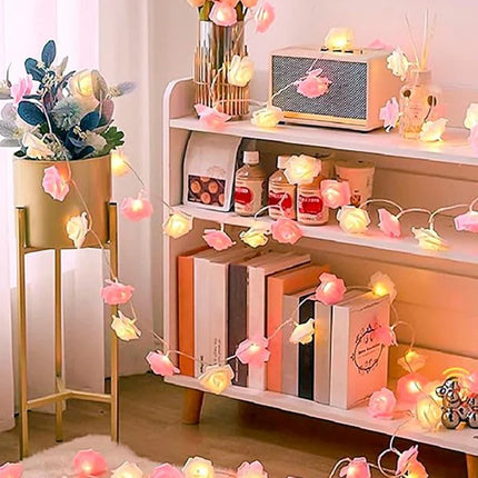20 Pink n White Rose 3D Fairy Lights 3M String, Battery (AA) Indoor & Outdoor Decorations Wedding Valentines Romantic Room Table Lighting 8