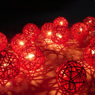 1 Set of Red 5cm Rattan Cane 20 Ball Battery Powered 3m String Lights Christmas Gift Home Wedding Party Bedroom Decoration Table Centrepiece
