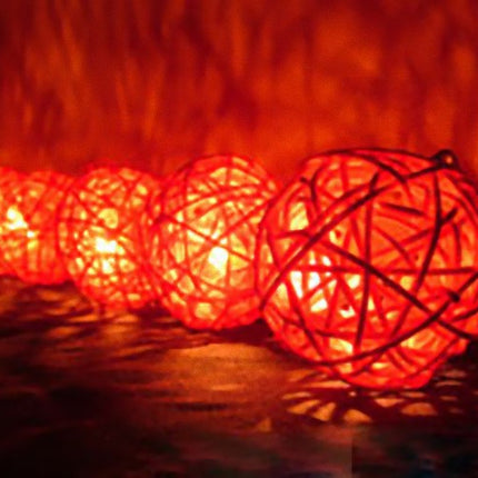 1 Set of Red 5cm Rattan Cane 20 Ball Battery Powered 3m String Lights Christmas Gift Home Wedding Party Bedroom Decoration Table Centrepiece 5