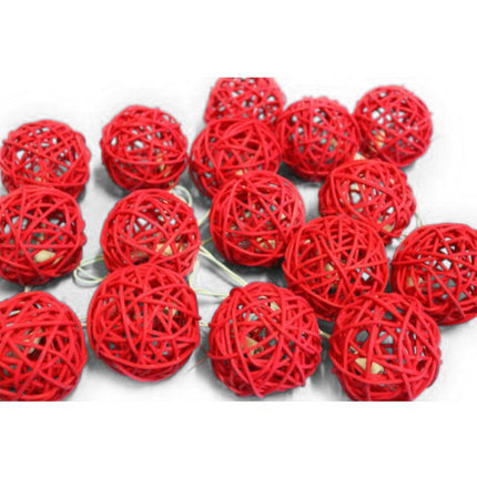 1 Set of Red 5cm Rattan Cane 20 Ball Battery Powered 3m String Lights Christmas Gift Home Wedding Party Bedroom Decoration Table Centrepiece 6