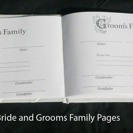 White Wedding Guest Book Register with Silver Pen Matching Stand Set 36 Lined Pages - White Ribbon and Diamante Bow Cover 5
