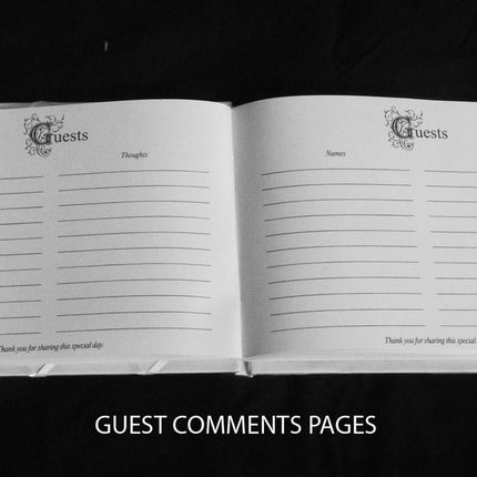 White Wedding Guest Book Register with Silver Pen Matching Stand Set 36 Lined Pages - White Ribbon and Diamante Bow Cover 7