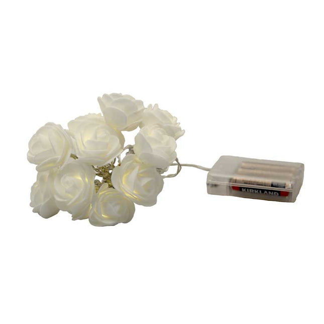 20 White Rose 3D Fairy Lights 3M String, Battery (AA) Indoor & Outdoor Decorations Wedding Valentines Romantic Room Table Lighting 2